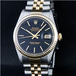 Rolex Two-Tone Black Tapestry Index Dial DateJust Men's Watch