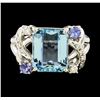 Image 2 : 4.02 ctw Aquamarine and Diamond Ring - Platinum