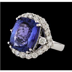 9.88 ctw Tanzanite and Diamond Ring - 14KT White Gold