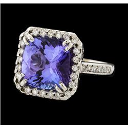 5.71 ctw Tanzanite and Diamond Ring - 14KT White Gold