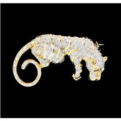 0.50 ctw Diamond and Ruby Panther Pin - 14KT Yellow Gold