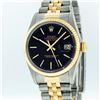 Image 1 : Rolex Mens Two Tone Black Tapestry Index Dial Datejust Wristwatch