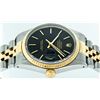 Image 7 : Rolex Mens Two Tone Black Tapestry Index Dial Datejust Wristwatch