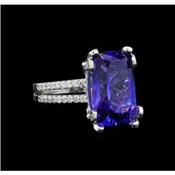 GIA Cert 8.69 ctw Tanzanite and Diamond Ring - 14KT White Gold