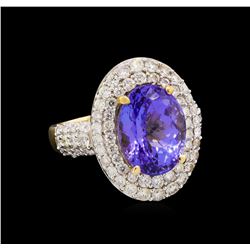 14KT Two-Tone Gold 5.40 ctw Tanzanite and Diamond Ring