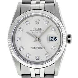 Rolex Mens 36mm Stainless Steel Silver Diamond Datejust Wristwatch