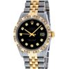 Image 1 : Rolex Mens Two Tone Black Diamond Pyramid Bezel Datejust Wristwatch