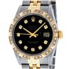 Image 2 : Rolex Mens Two Tone Black Diamond Pyramid Bezel Datejust Wristwatch