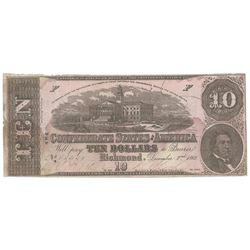 1864 $10 The Confederate States of America Note T-68 CC