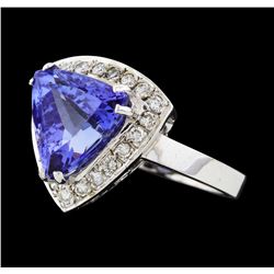 4.78 ctw Tanzanite and Diamond Ring - 14KT White Gold