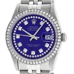 Rolex Mens 36mm Stainless Steel Purple String Diamond Datejust Wristwatch