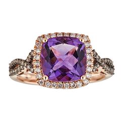 2.82 ctw Amethyst, Brown Diamond and Diamond Ring - 10KT Rose Gold