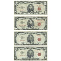 1963 $5 Fine Red Seal Bill Lot of 4