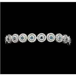 4.58 ctw Blue and White Diamond Bracelet - 14KT White Gold