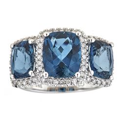 6.77 ctw London Blue Topaz and Diamond Ring - 14KT White Gold