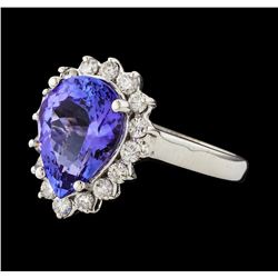 3.84 ctw Tanzanite and Diamond Ring - 14KT White Gold