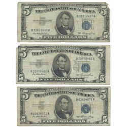 1953 $5 Silver Certificate Currency Lot of 3