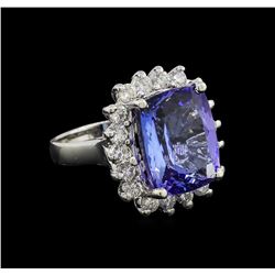 11.85 ctw Tanzanite and Diamond Ring - 14KT White Gold