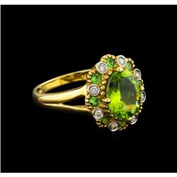 2.24 ctw Peridot, Tsavorite and Diamond Ring - 10KT Yellow Gold