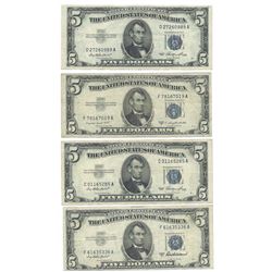 1953 $5 Silver Certificate Currency Lot of 4