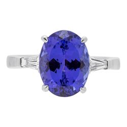 5.56 ctw Tanzanite and Diamond Ring - 18KT White Gold