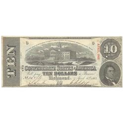 1863 $10 The Confederate States of America Note T-59 CC