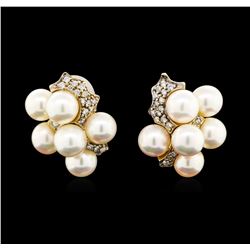 0.40 ctw Diamond and Pearl Earrings - 14KT Yellow Gold