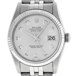 Rolex Mens 36mm Stainless Steel Silver Diamond Datejust Wristwatch