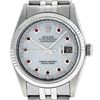 Image 1 : Rolex Mens 36mm Stainless Steel MOP Ruby String Diamond Datejust Wristwatch