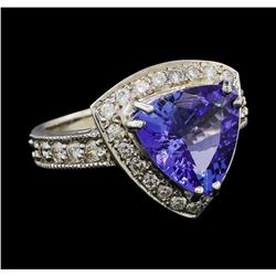 3.72 ctw Tanzanite and Diamond Ring - 14KT White Gold