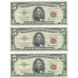 1963 $5 Fine Red Seal Bill Lot of 3