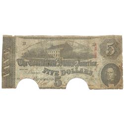 1863 $5 The Confederate States of America Note T-60 CC