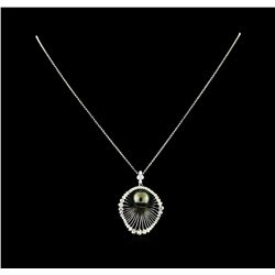 1.34 ctw Diamond and Pearl Pendant With Chain - 14KT White Gold