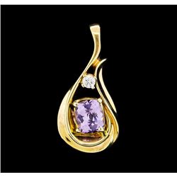 1.70 ctw Amethyst and Diamond Pendant - 14KT Yellow Gold