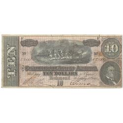 1864 $10 The Confederate States of America Note T-68 CC
