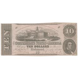 1862 $10 The Confederate States of America Note T-52 CC