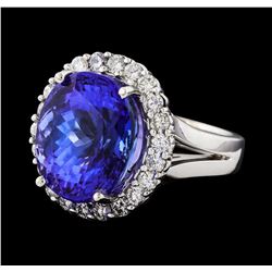 GIA Cert 13.23 ctw Tanzanite and Diamond Ring - 14KT White Gold