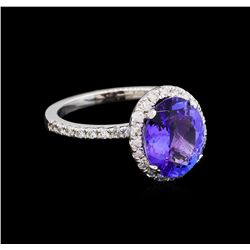 3.09 ctw Tanzanite and Diamond Ring - 14KT White Gold