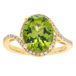 3.61 ctw Peridot and Diamond Ring - 10KT Yellow Gold