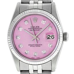 Rolex Mens 36mm Stainless Steel Ice Pink Diamond Datejust Wristwatch