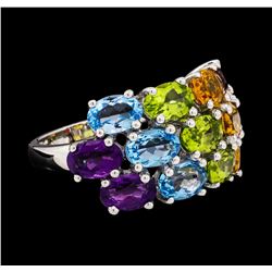 6.41 ctw Multi-color Gemstone Ring - 14KT White Gold