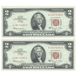 1963 $2 Uncirculated Red Seal Bill Lot of 2