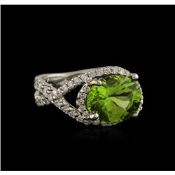 3.00 ctw Peridot and Diamond Ring - 18KT White Gold