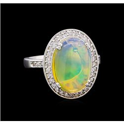 3.50 ctw Opal and Diamond Ring - 14KT White Gold