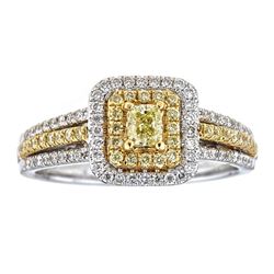 0.77 ctw Yellow and White Diamond Ring - 18KT White and Yellow Gold