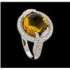 Image 4 : 8.40 ctw Yellow Topaz and Diamond Ring - 14KT White Gold