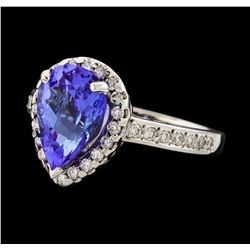 3.07 ctw Tanzanite and Diamond Ring - 14KT White Gold