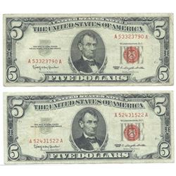 1963 $5 Fine Red Seal Bill Lot of 2