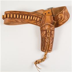 Decorative Hand Tooled Leather Holster and Belt