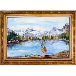 Large Deer and Lake Painting